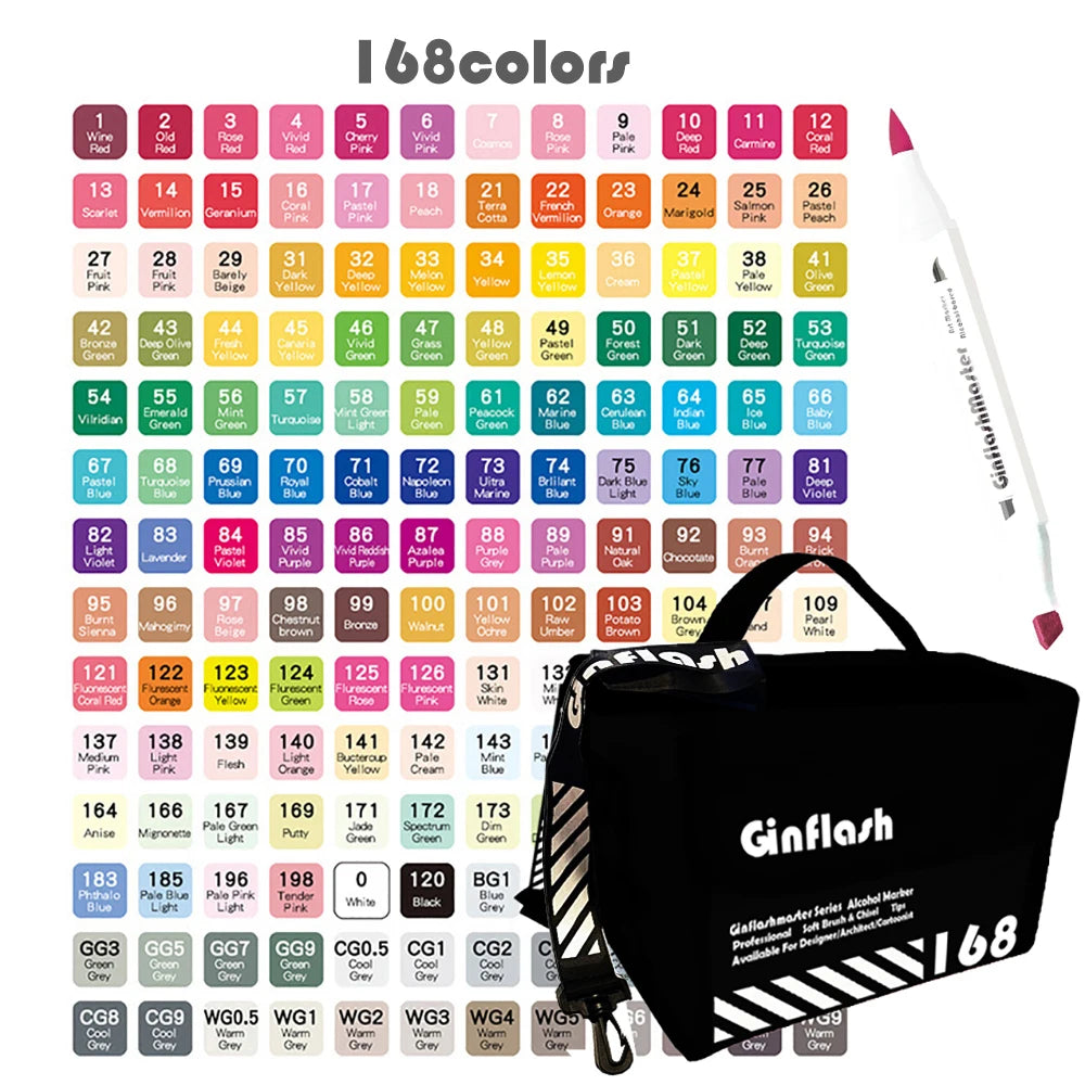GInflash brush & Chisel Art Markers Brush Pen Sketch Alcohol Based Markers Dual Head Manga Drawing Art Supplies