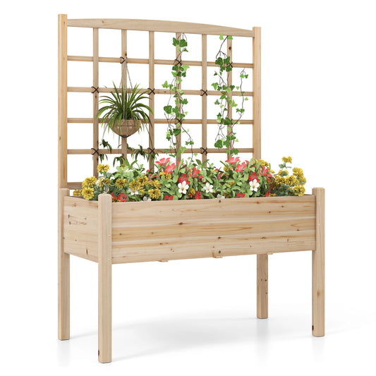 Raised Garden Bed w/ Lattice Trellis Drainage Holes Legs Legs for Climbing Vine