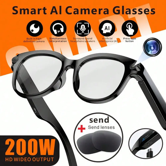 SENBONO New AI Smart Glasses for Men Women 2MP HD Camera 1080P 4K Video AI Voice Assistant Translator Music Playback Sunglasses