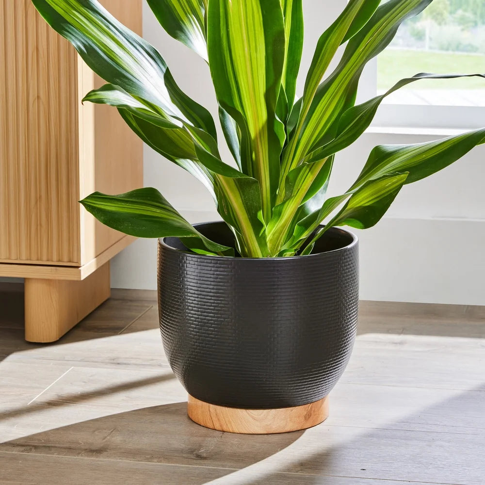 10 Inch Woven Black Ceramic Planter with Stable Base Indoor Outdoor Plants Modern Elegant Home Decor Gift