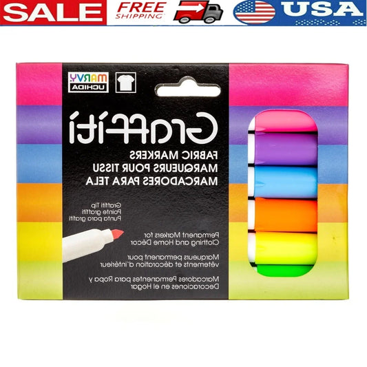 Graffiti Fabric Marker Set Permanent Water Based Ink Durable Tips Thin Thick Lines T Shirts Shoes Backpacks 6 Colors