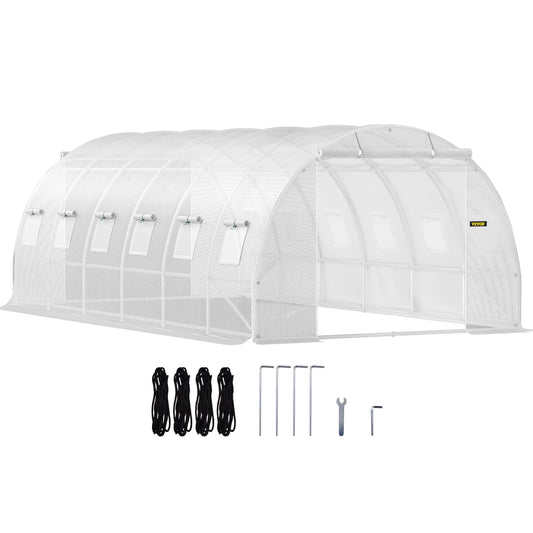 SucceBuy 20x10x7/15x7x7 ft Walk-in Tunnel Greenhouse Plant Hot House with Galvanized Steel Hoops 3 Top Beams & 2 Zippered Doors