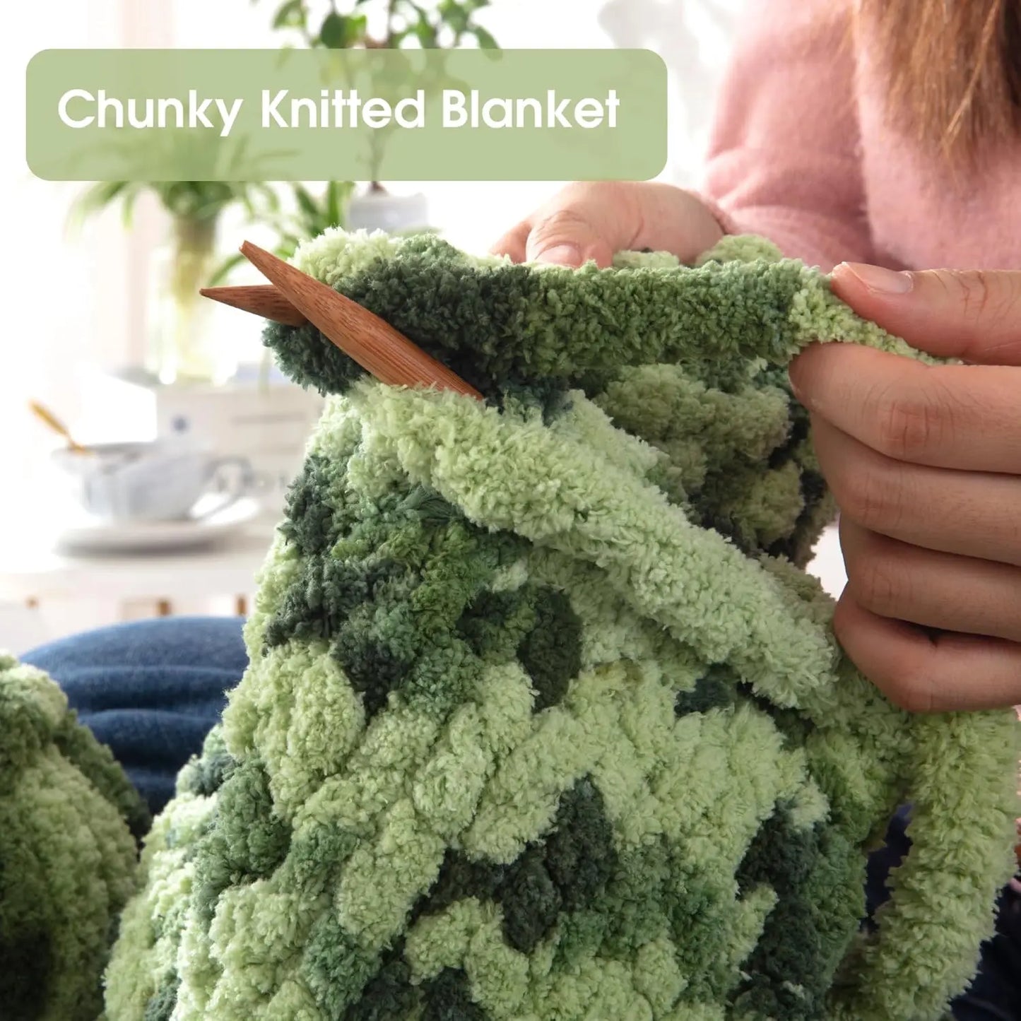 Soft Plush Sage Green Chunky Yarn for Crocheting & Knitting, 8 Pack - Fluffy Jumbo Chenille Yarn