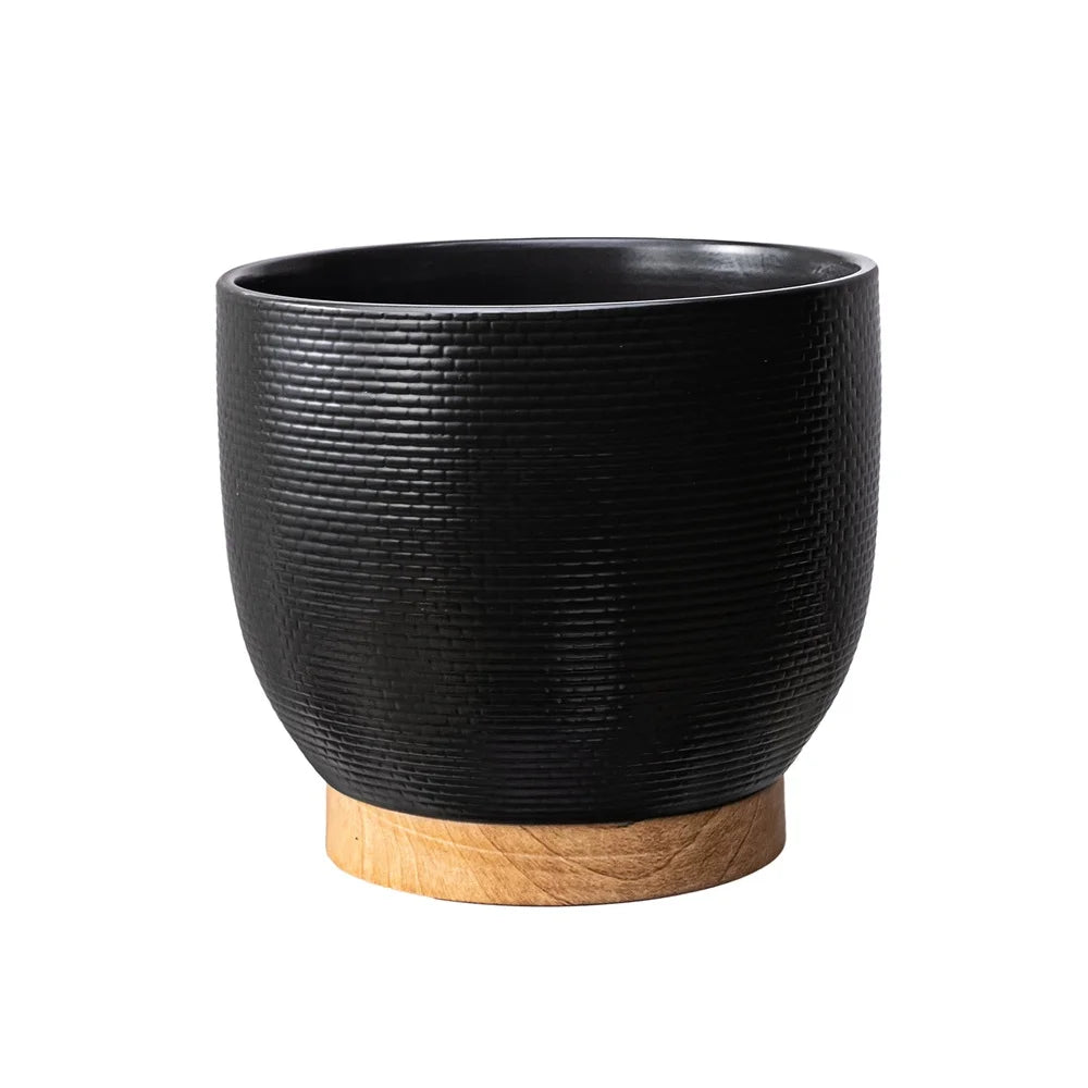 10 Inch Woven Black Ceramic Planter with Stable Base Indoor Outdoor Plants Modern Elegant Home Decor Gift