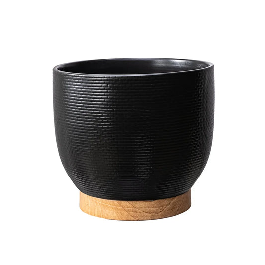 10 Inch Woven Black Ceramic Planter with Stable Base Indoor Outdoor Plants Modern Elegant Home Decor Gift