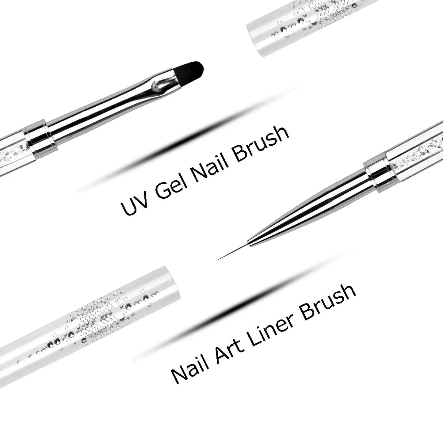 Dual-ended Nail Design Brush Rhinestone Handle UV Gel Nail Brush Professional Nail Art Tools