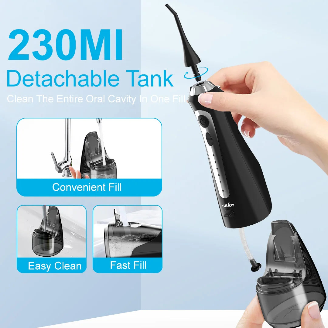 SEJOY Oral Irrigator Water Flosser Dental Teeth Whitening strips 230ML Tank 5 Modes 8 Jet Tips Washing Machine for Home