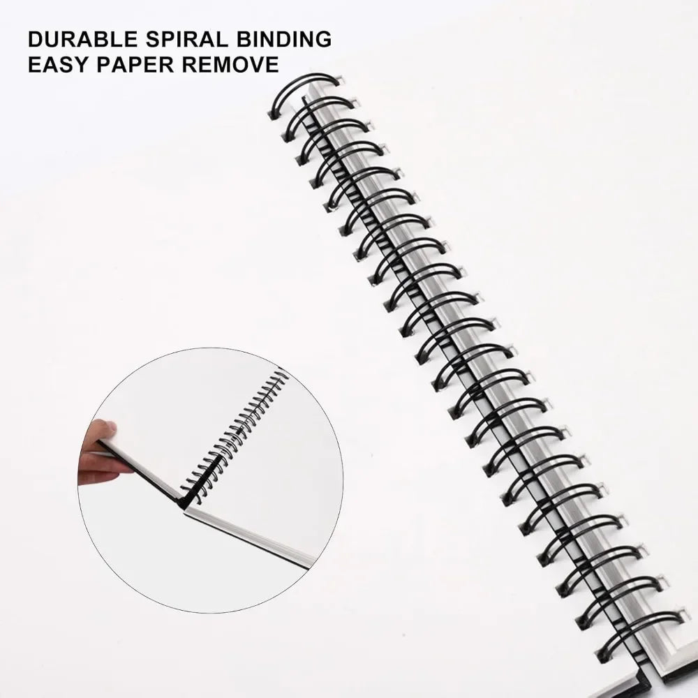 8.5x11 inch hardcover sketchbook, spiral bound sketchbook, 80 sheets of 90gsm inner paper, acid-free painting art paper