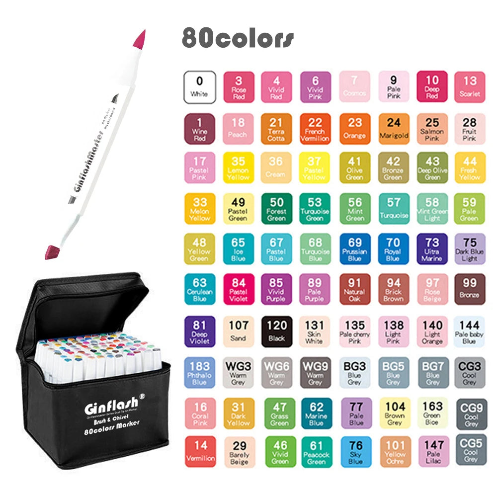 GInflash brush & Chisel Art Markers Brush Pen Sketch Alcohol Based Markers Dual Head Manga Drawing Art Supplies