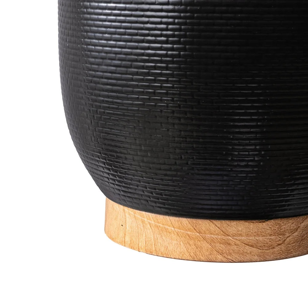 10 Inch Woven Black Ceramic Planter with Stable Base Indoor Outdoor Plants Modern Elegant Home Decor Gift