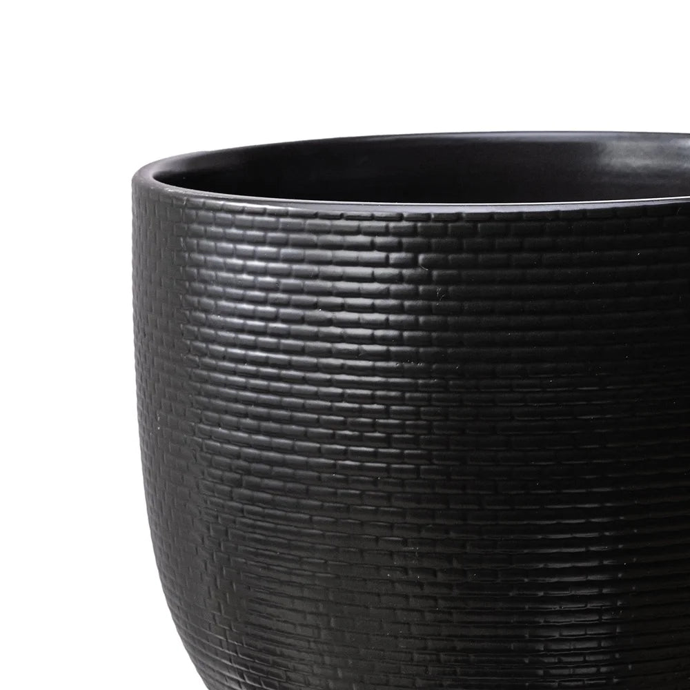 10 Inch Woven Black Ceramic Planter with Stable Base Indoor Outdoor Plants Modern Elegant Home Decor Gift