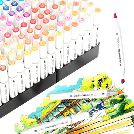 GInflash brush & Chisel Art Markers Brush Pen Sketch Alcohol Based Markers Dual Head Manga Drawing Art Supplies