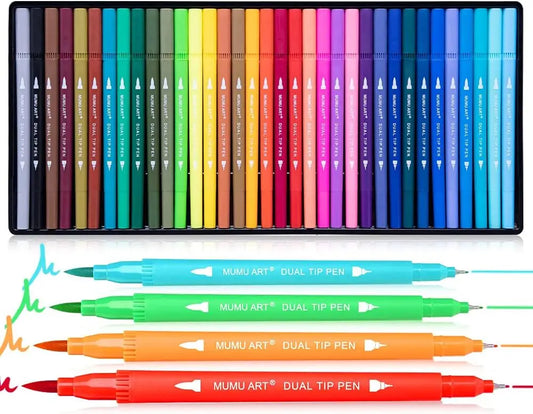 35 Dual-Tip Markers for Adult Coloring, Brush & Fine Tip Pens for Journaling and Drawing