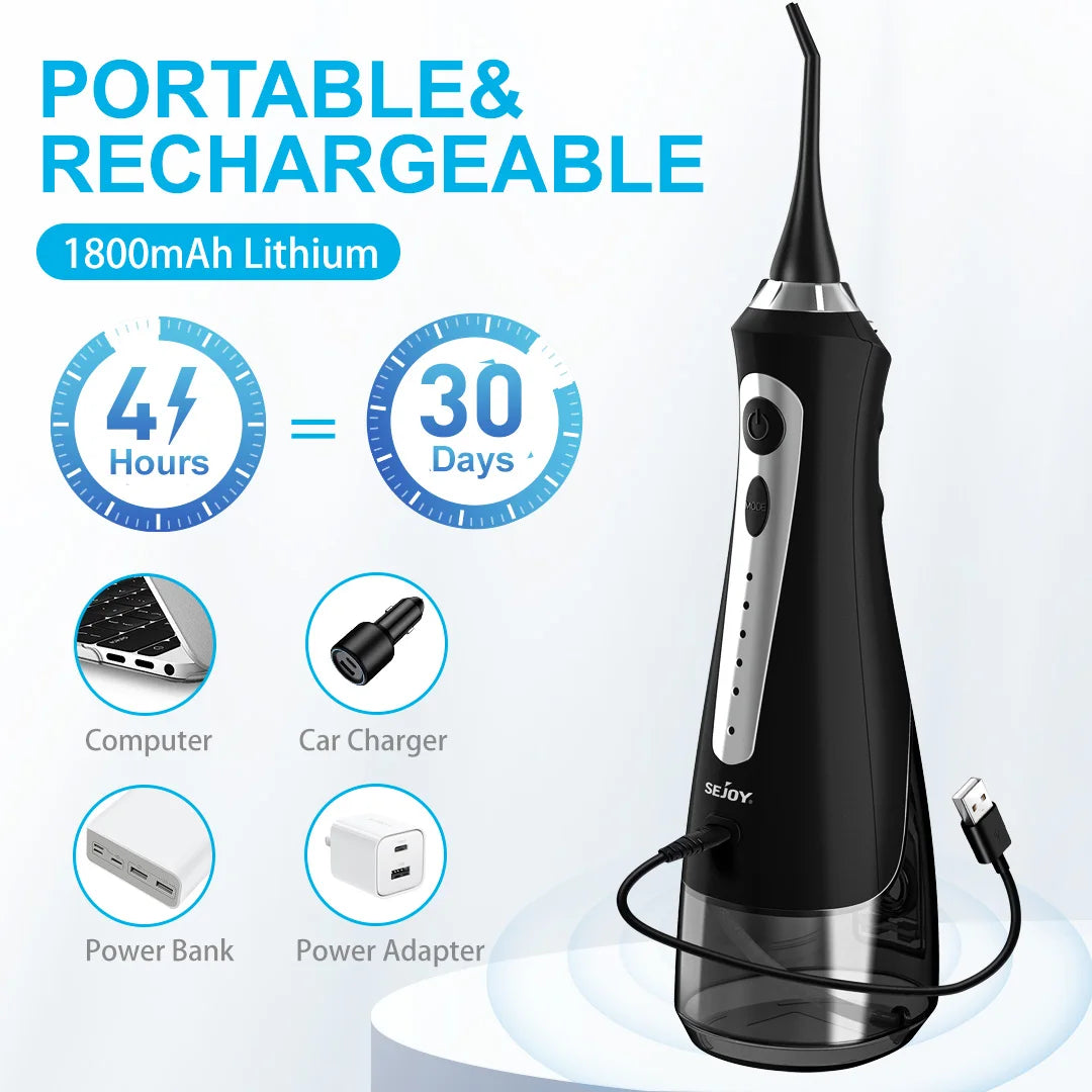 SEJOY Oral Irrigator Water Flosser Dental Teeth Whitening strips 230ML Tank 5 Modes 8 Jet Tips Washing Machine for Home