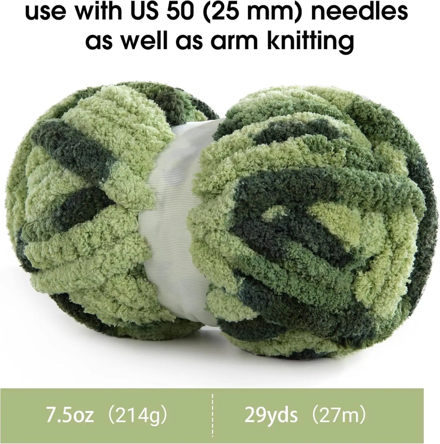 Soft Plush Sage Green Chunky Yarn for Crocheting & Knitting, 8 Pack - Fluffy Jumbo Chenille Yarn