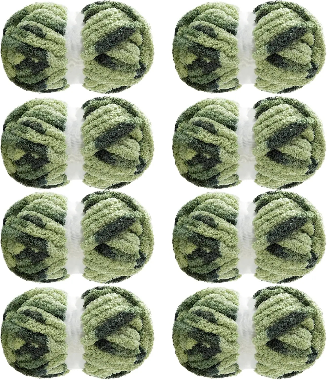Soft Plush Sage Green Chunky Yarn for Crocheting & Knitting, 8 Pack - Fluffy Jumbo Chenille Yarn