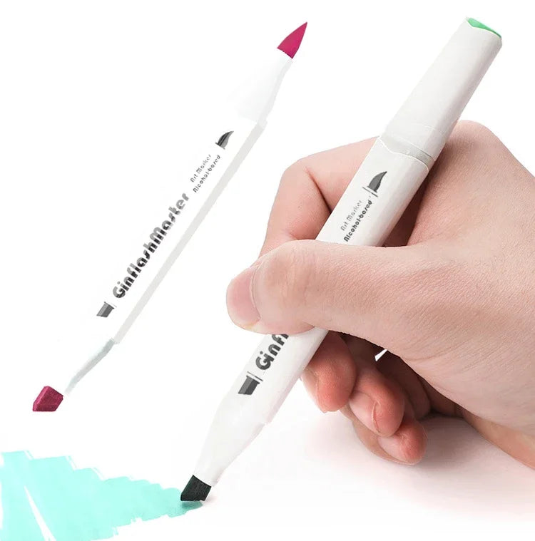 GInflash brush & Chisel Art Markers Brush Pen Sketch Alcohol Based Markers Dual Head Manga Drawing Art Supplies