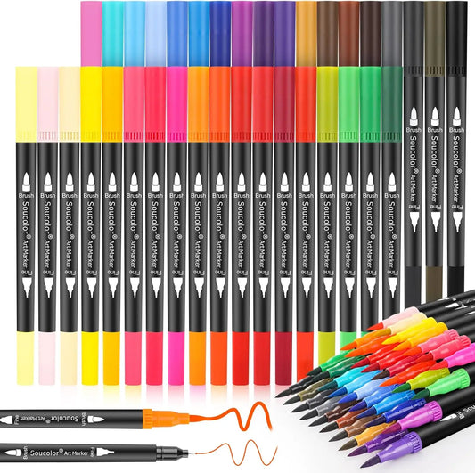 36-Color Dual Tip Art Markers for Adult Coloring, Hand Lettering & Calligraphy with Travel Case